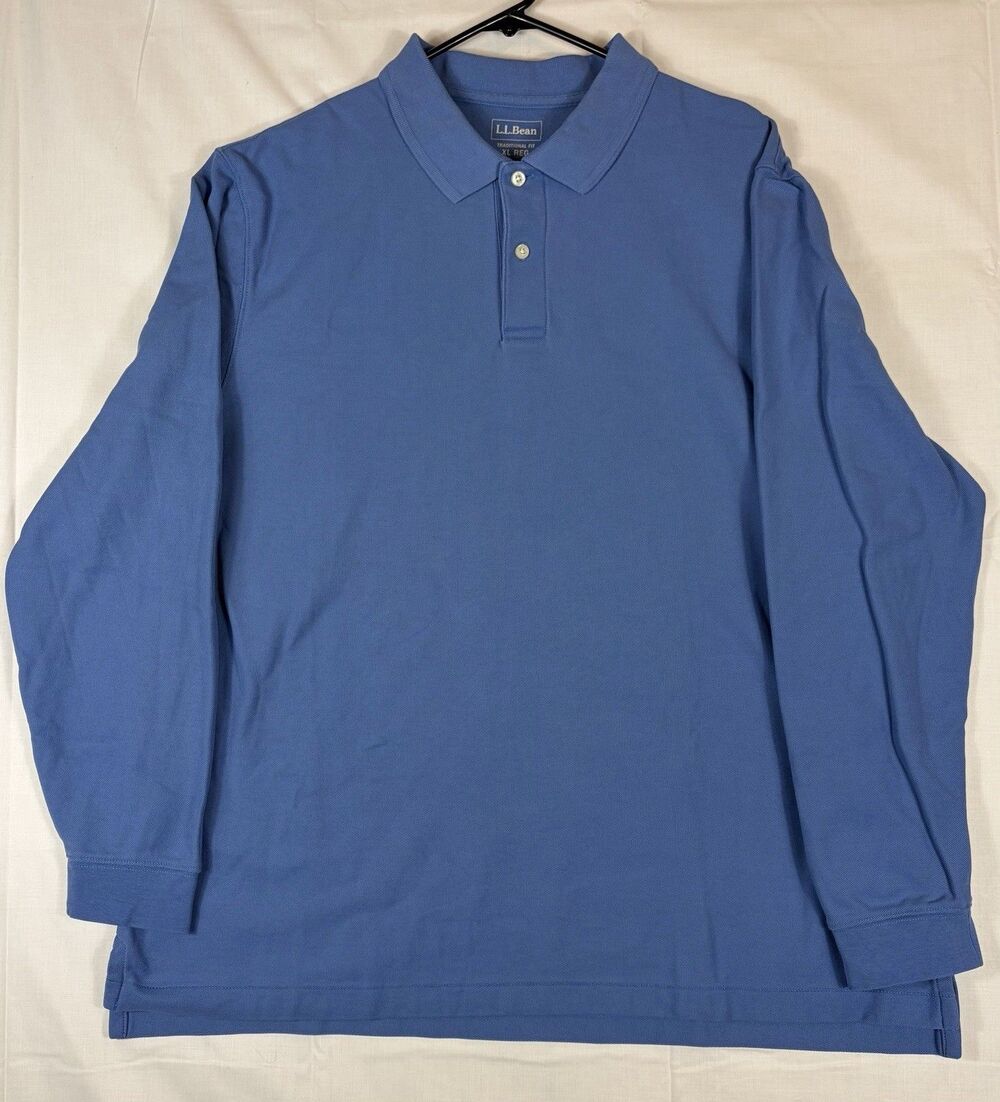 LL Bean Polo Shirt Long Sleeve Traditional Fit Cotton Light Blue Men’s XL Reg